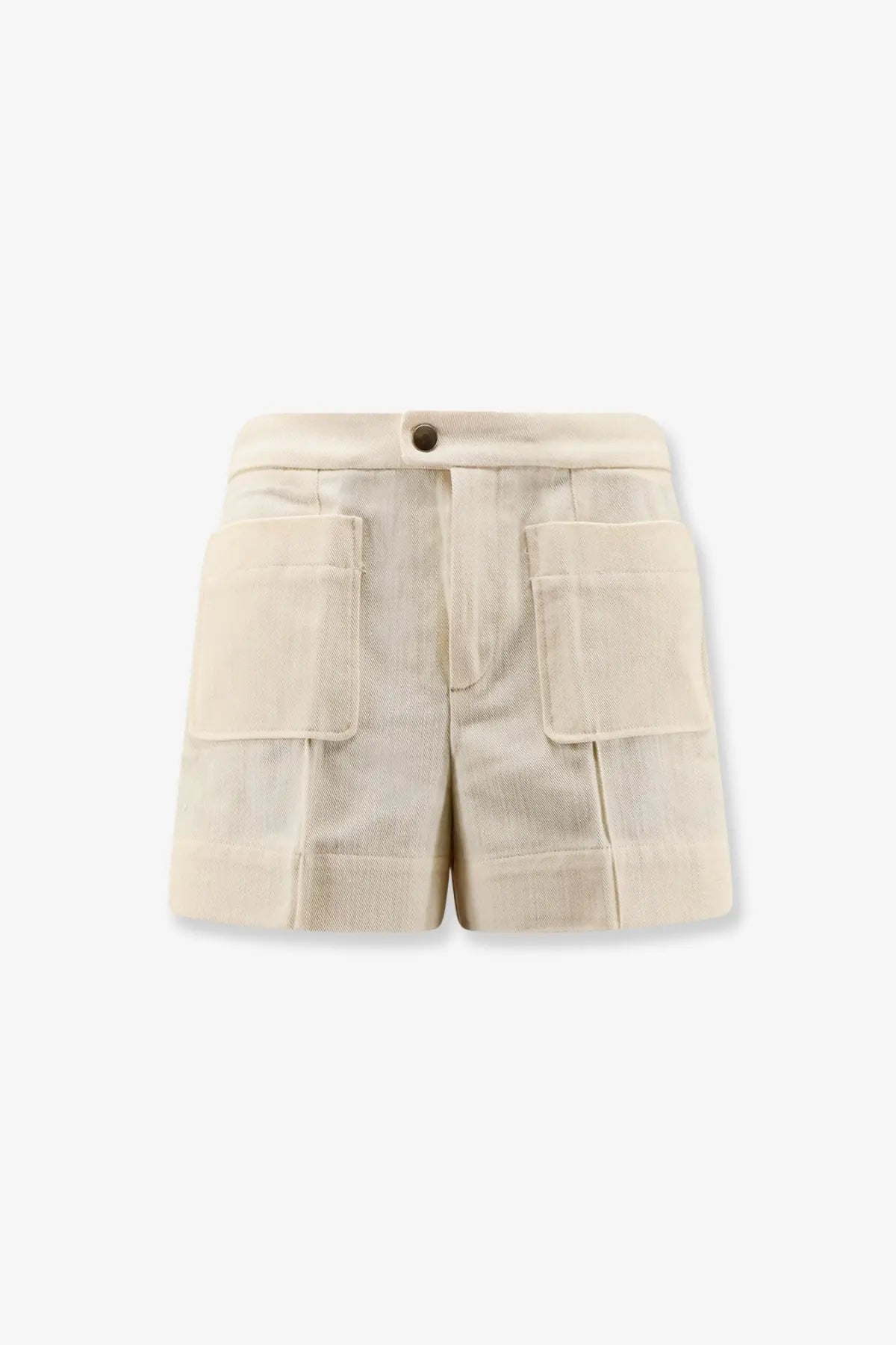 Beige creme soeur women’s hover cotton cargo shorts with textured fabric and two large front pockets