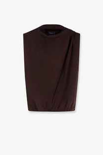 Soeur women’s idris organic cotton top in brown with a sleek sleeveless design and draped neckline in soft fabric