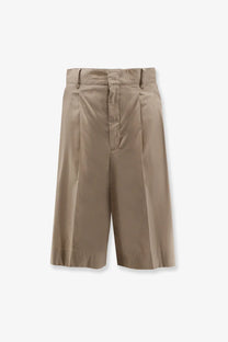Soeur women’s imogen biologic cotton bermuda shorts beige with khaki color pleated design and tailored waistband