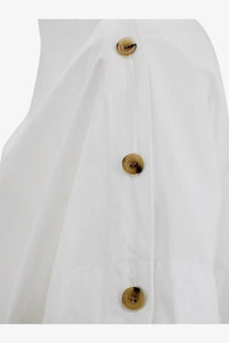 Soeur women’s Issa organic cotton white button-up top with three amber-toned round buttons