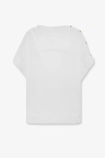 Soeur women’s issa organic cotton white top with short sleeves and subtle gold-tone button details on shoulder seam
