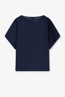 A navy blue linen blend short-sleeved Soeur women’s Issa top with relaxed fit and subtle texture