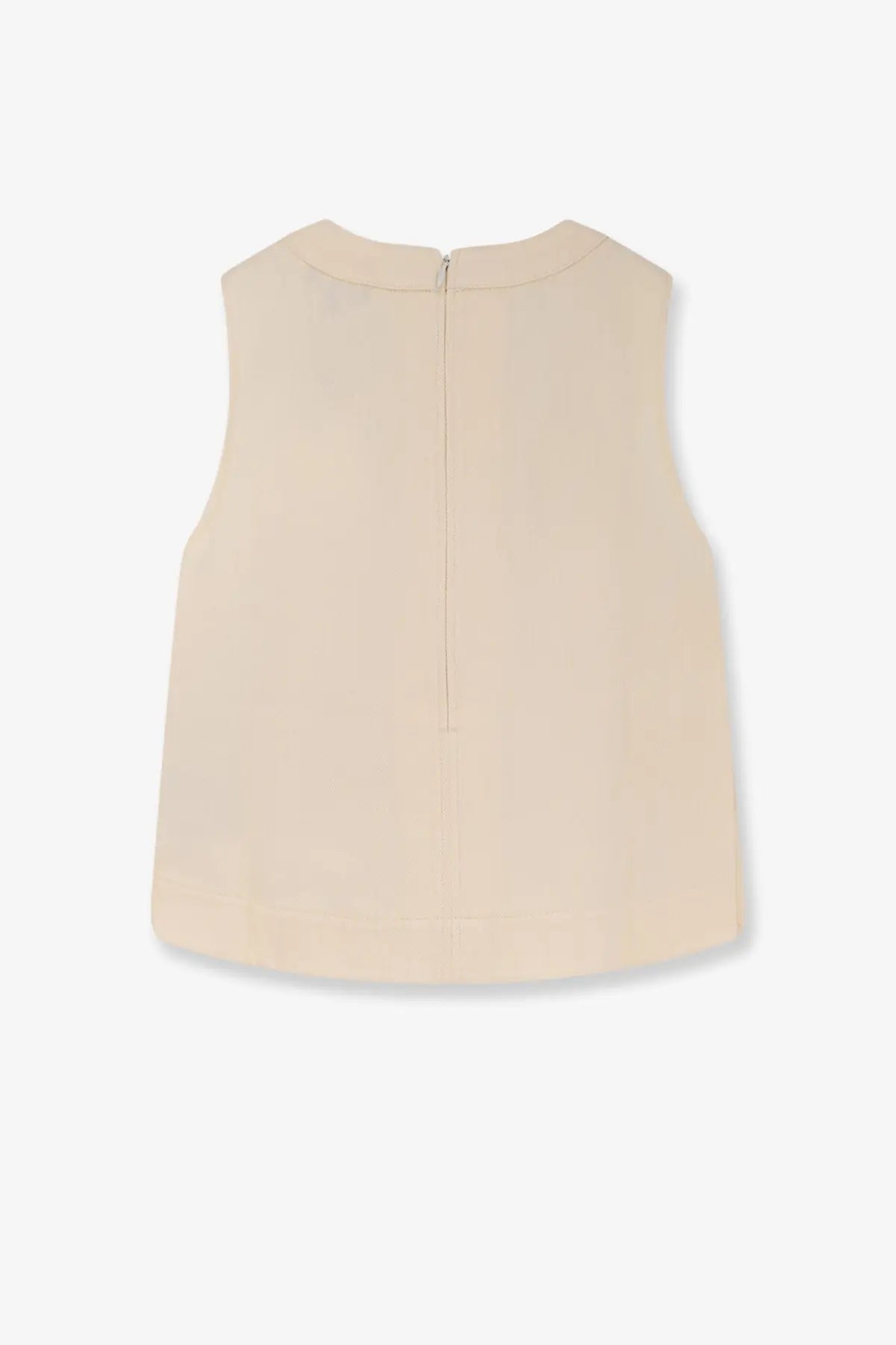 Beige sleeveless cotton top with rounded neckline and central back zipper by soeur womens pampa crème