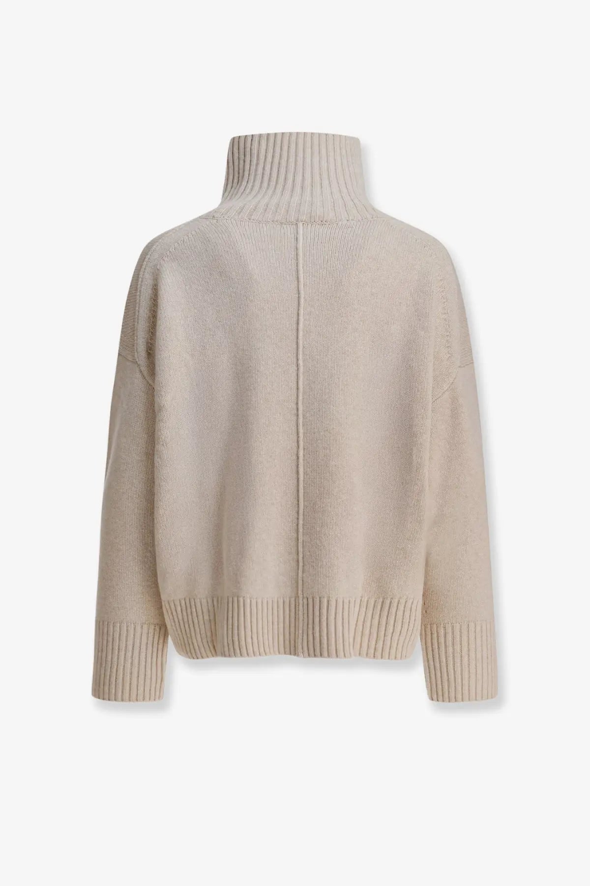 Beige ribbed Soeur women’s William merino wool turtleneck sweater with relaxed fit and textured knit