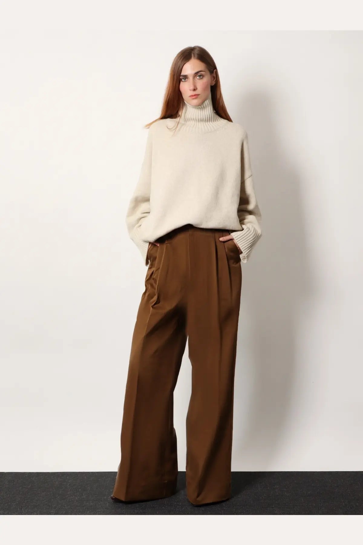 Soeur women’s william merino wool turtleneck sweater in cream with oversized fit ribbed cuffs and soft knit texture