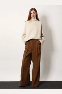 Soeur women’s william merino wool turtleneck sweater in cream with oversized fit ribbed cuffs and soft knit texture