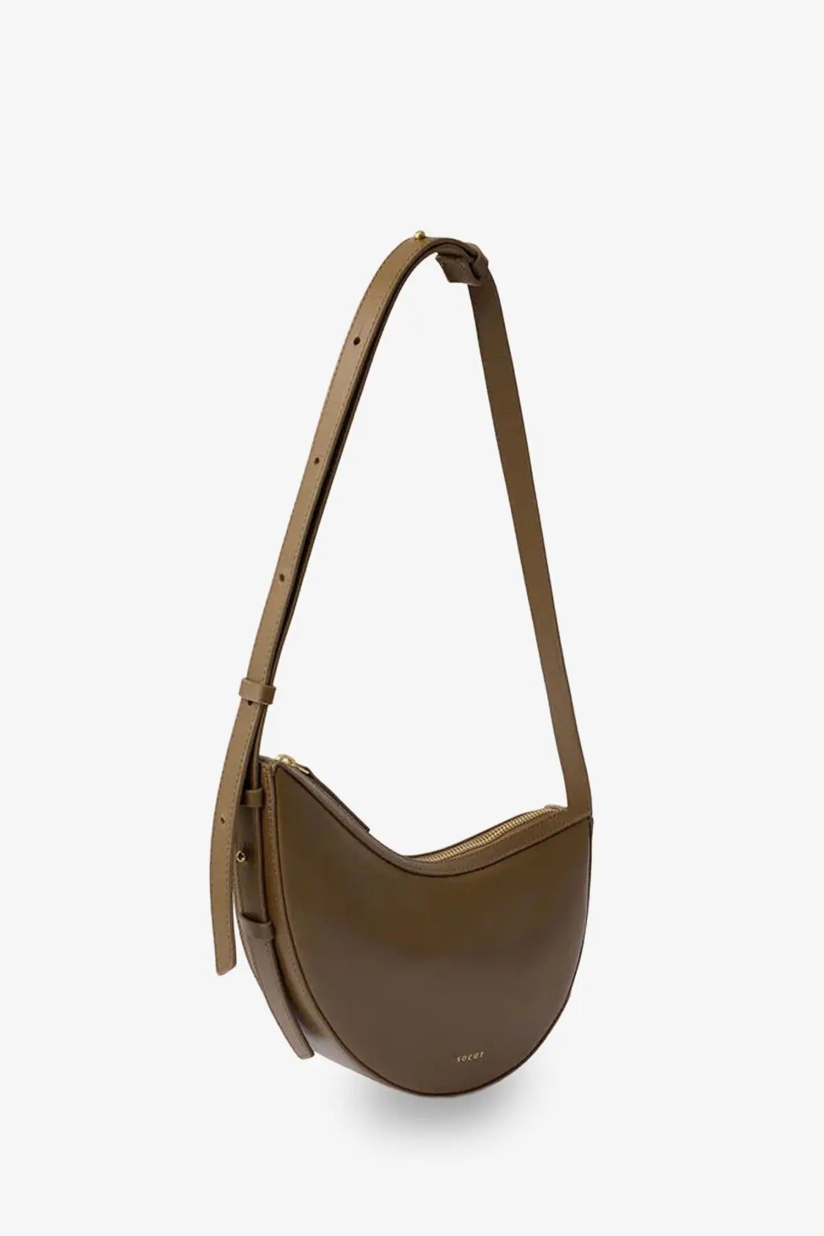 Soeur women’s wino mini leather crossbody bag in olive green with crescent design and gold-tone hardware