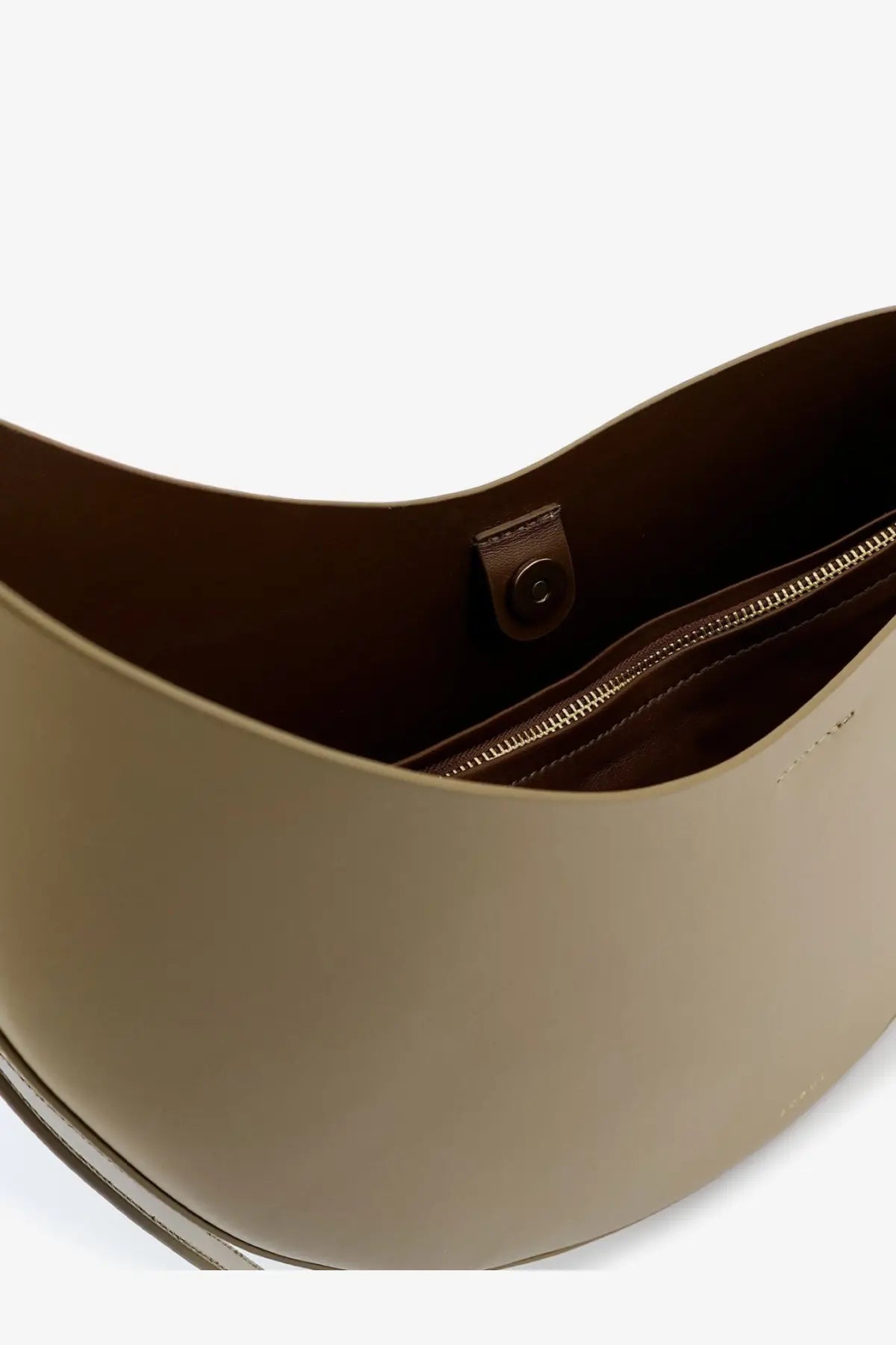Soeur women’s Winona leather crossbody bag in beige with sleek matte olive green leather tote and dark brown interior lining