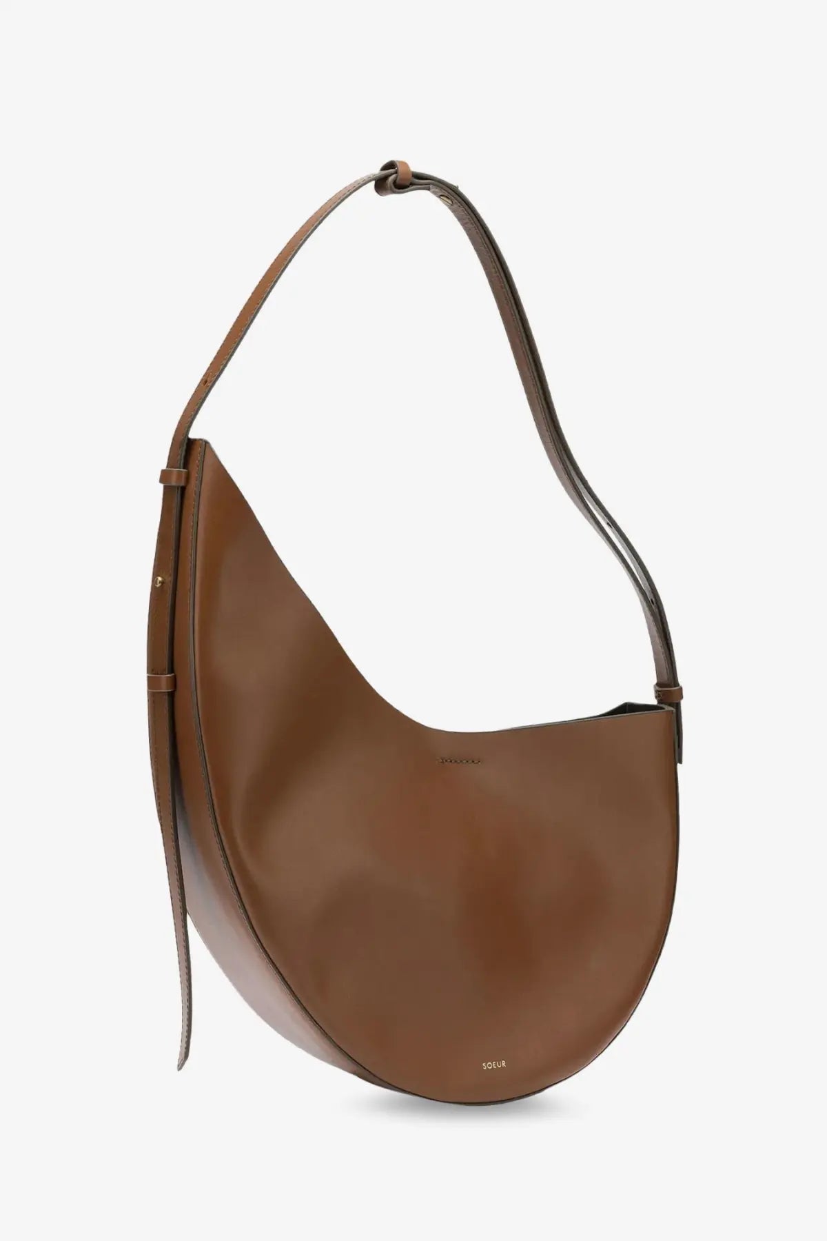 Soeur women’s Winona leather crossbody bag in caramel brown with sleek minimalist design and adjustable shoulder strap