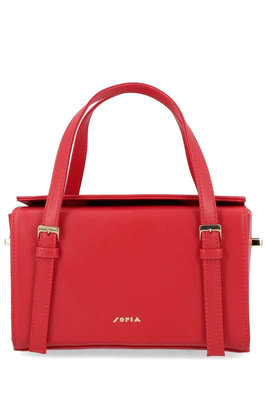 A vibrant red sofia women’s mini belmondo bag with structured rectangular shape smooth leather and gold-tone hardware