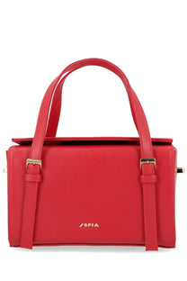 A vibrant red sofia women’s mini belmondo bag with structured rectangular shape smooth leather and gold-tone hardware