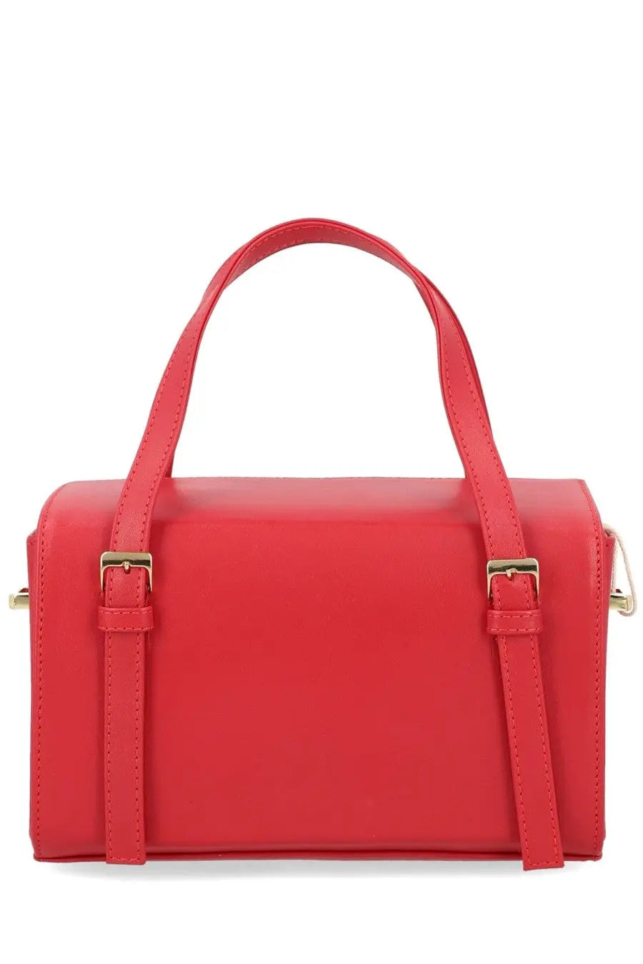 Sofia women’s mini Belmondo bag red is a vibrant red rectangular handbag with smooth leather finish and gold-tone buckles