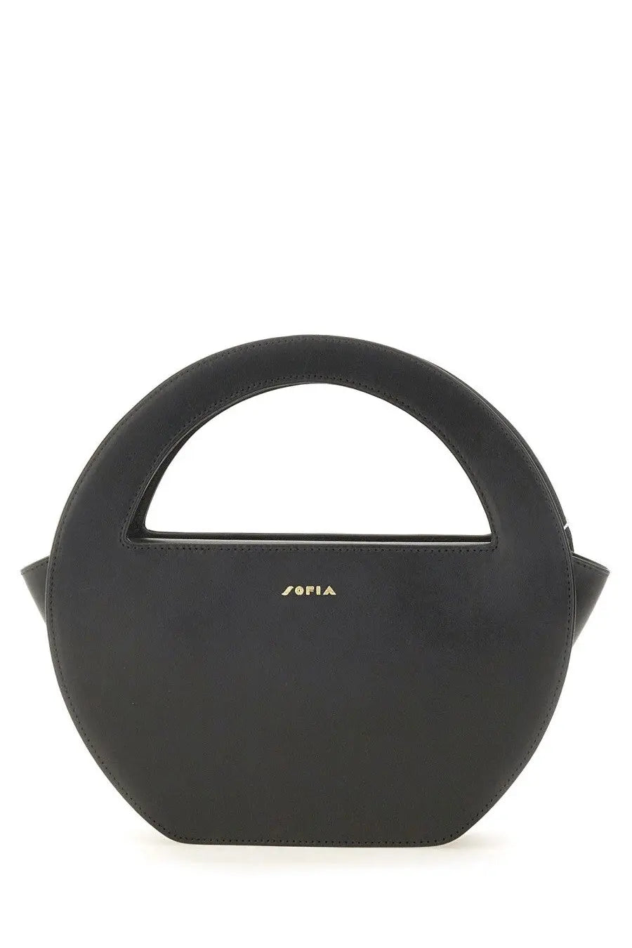 Black circular handbag sofia women’s mini edda bag with sleek minimalist design and gold-tone sofia branding on front