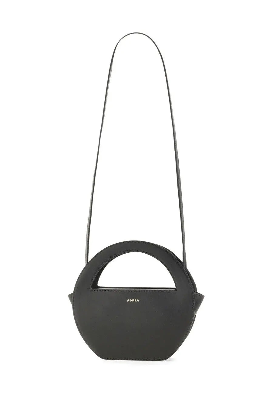 Sofia women’s mini edda bag black circular handbag with sleek minimalist design and long slender strap