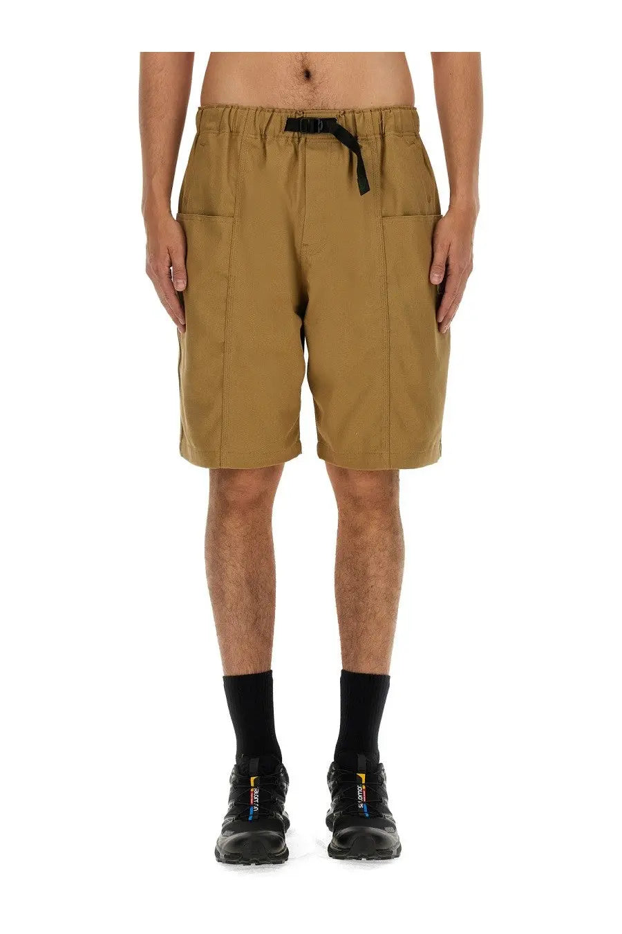 South2 west8 men’s cotton bermuda shorts in brown with tan cargo design and black drawstring waistband multiple pockets