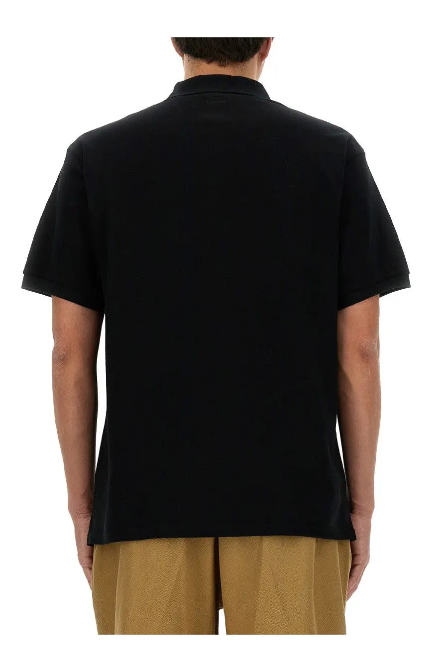 South2 West8 men’s black cotton polo shirt with classic collar and subtle texture in short sleeves