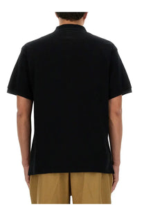 South2 West8 men’s black cotton polo shirt with classic collar and subtle texture in short sleeves
