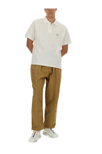 South2 West8 men’s white cotton polo shirt with short sleeves and small black embroidered logo on left chest