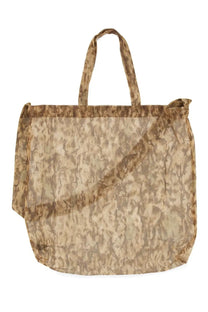 South2 West8 men’s grocery bag in beige and brown leopard-print mesh with sturdy handles for everyday use