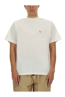 South2 West8 men’s white short-sleeved cotton t-shirt with subtle black embroidered logo on the chest