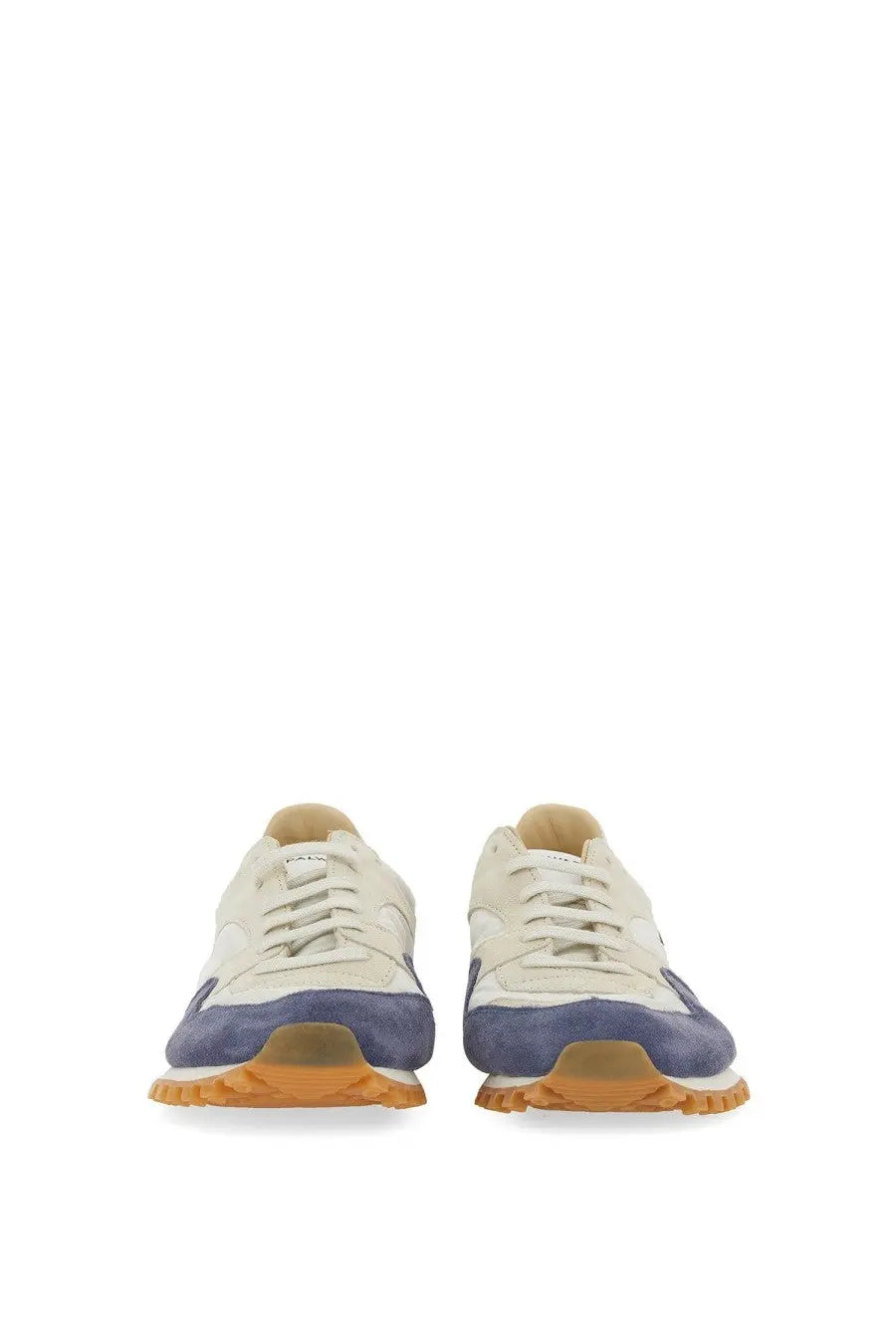 Spalwart men’s marathon trail low sneaker in cream and navy suede with a gum-colored rubber sole