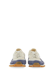 Spalwart men’s marathon trail low sneaker in cream and navy suede with a gum-colored rubber sole