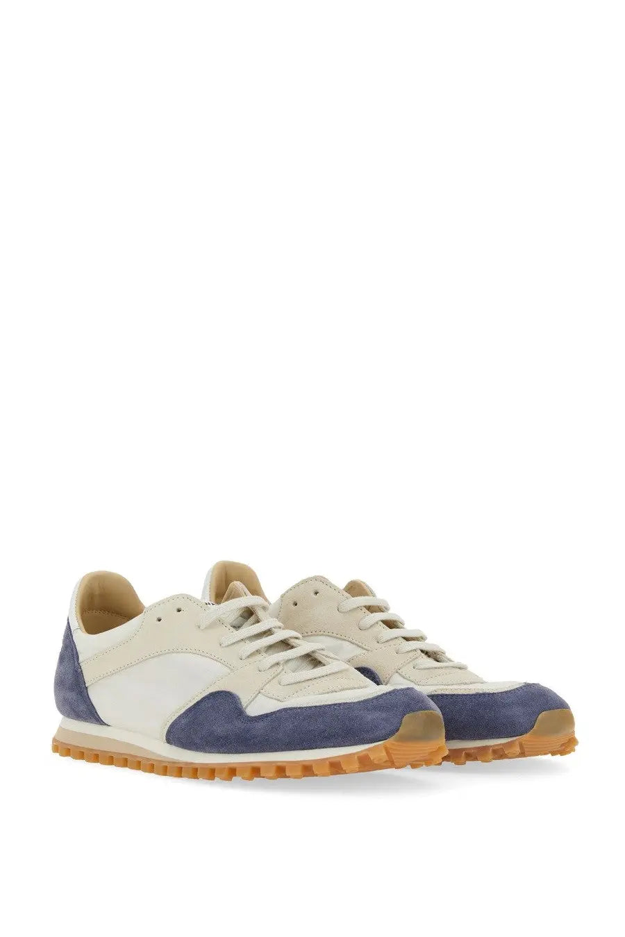 Spalwart men’s marathon trail low sneaker in cream and navy suede with a gum rubber sole
