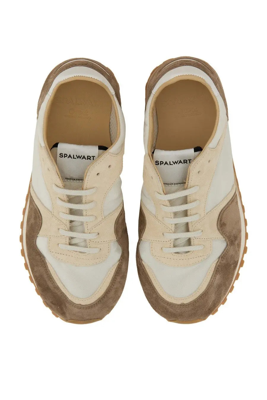 Spalwart men’s marathon trail low sneaker in beige and brown suede and canvas with white laces and chunky sole