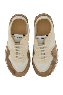 Spalwart men’s marathon trail low sneaker in beige and brown suede and canvas with white laces and chunky sole