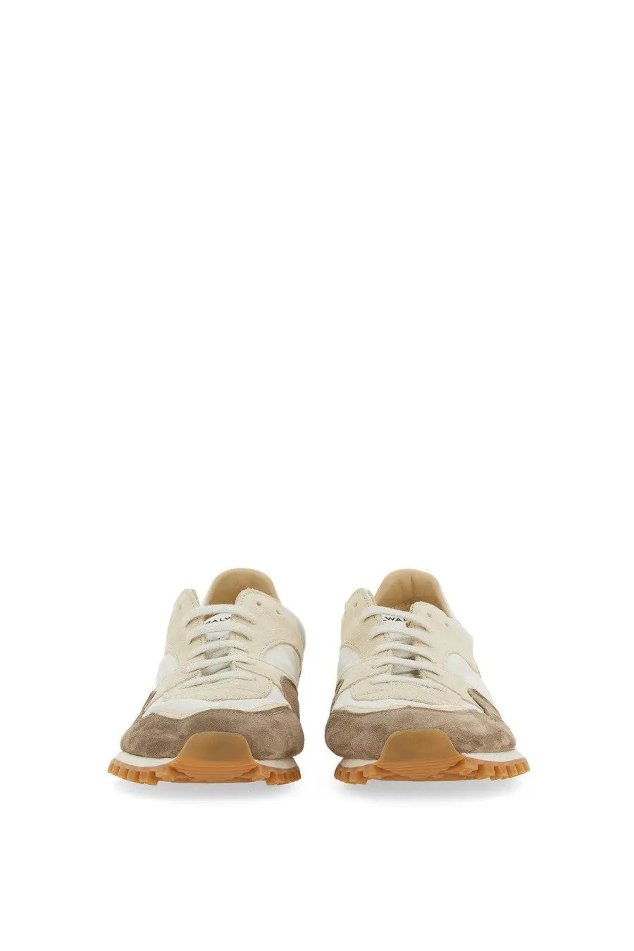 Spalwart men’s marathon trail low sneaker in cream and beige suede with a gum-colored rubber sole