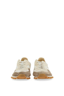 Spalwart men’s marathon trail low sneaker in cream and beige suede with a gum-colored rubber sole