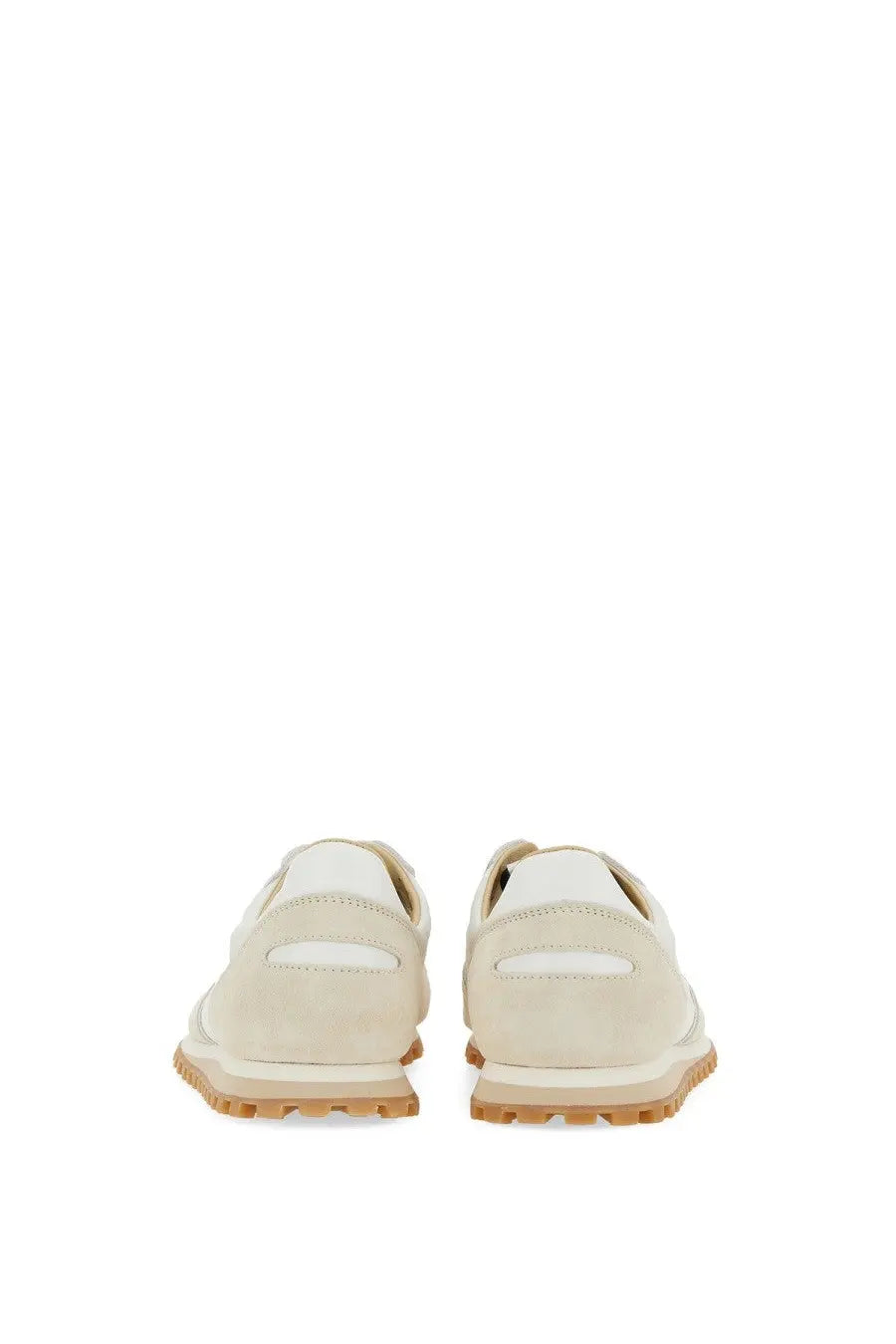 Beige suede spalwart men’s marathon trail slip-on sneakers with white accents and a tan rubber sole