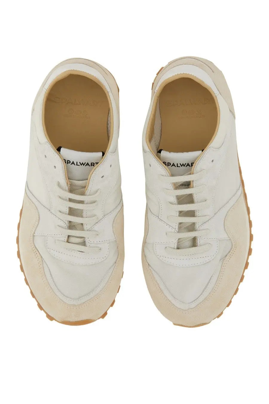 Spalwart men’s marathon trail sneaker white with white leather upper and beige rubber soles and laces minimalist design