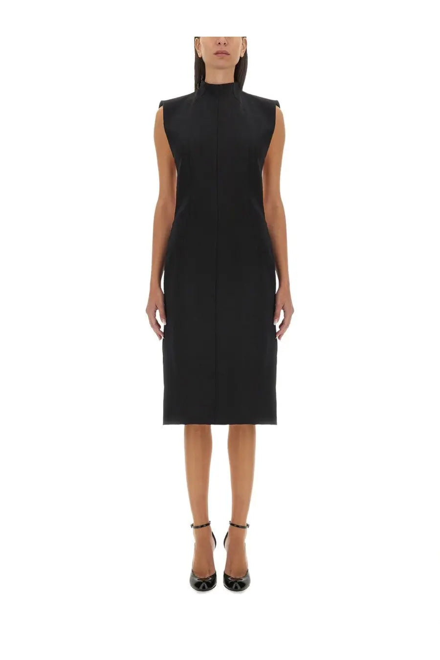 Sportmax women’s alete dress black sleeveless high neck midi dress with sleek tailored fit perfect for formal wear