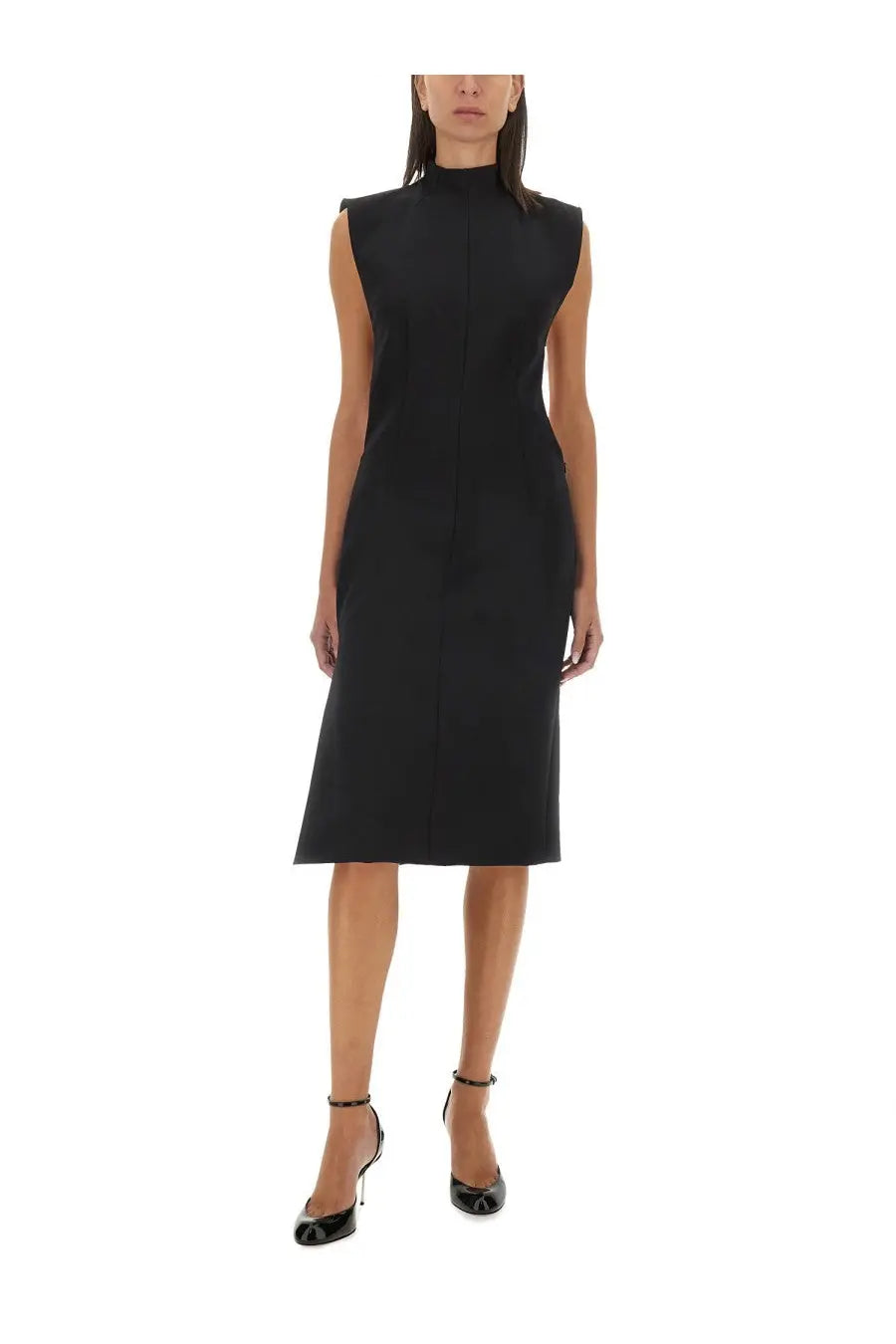 Sportmax women’s Alete black sleeveless high neck midi dress with tailored fit and clean lines
