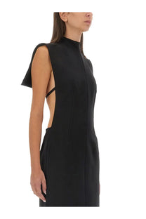 Sportmax women’s alete dress black sleeveless with high neckline cut out back and structured shoulder design shown from back
