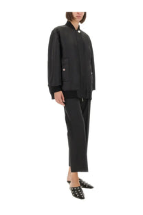 Sportmax women’s bomber agape black jacket with matte finish and silver toned buttons in sleek design