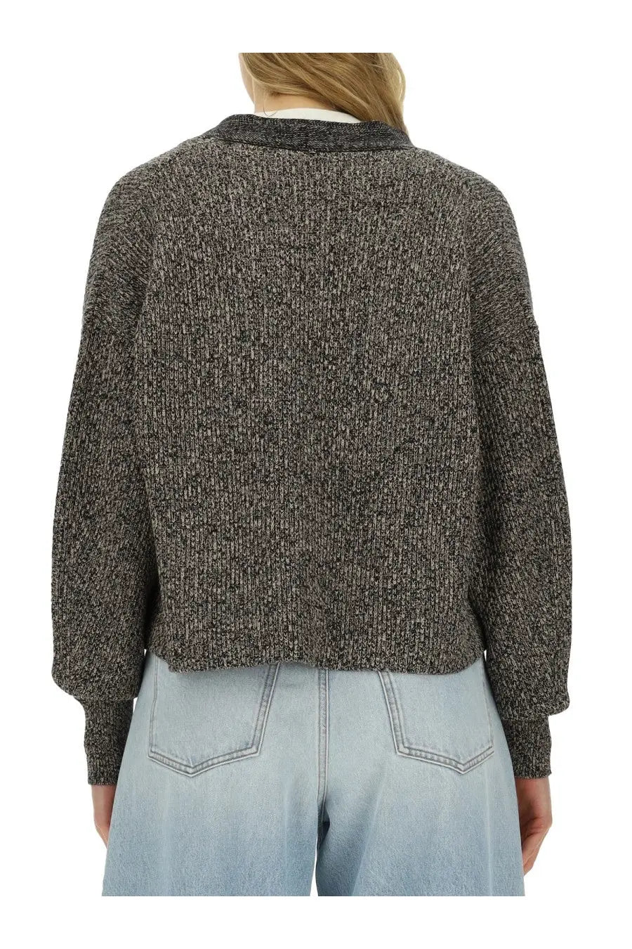 Sportmax women’s cardigan pool maxi grey charcoal gray knit with soft heathered texture and ribbed cuffs