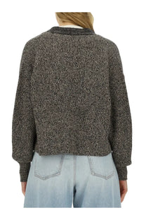 Sportmax women’s cardigan pool maxi grey charcoal gray knit with soft heathered texture and ribbed cuffs