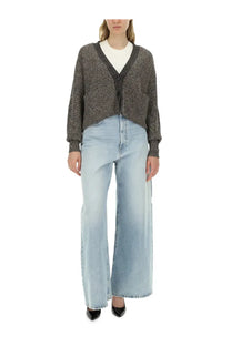 Sportmax women’s cardigan pool maxi grey textured charcoal gray knit v-neck with button closure