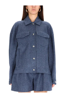 Sportmax women’s celso blue denim jacket with silver buttons and two front pockets
