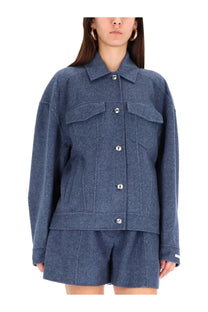 Sportmax women’s celso blue denim jacket with silver buttons and two front pockets
