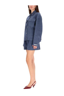 Sportmax women’s celso navy blue denim jacket with classic collar and front button closure paired with matching shorts