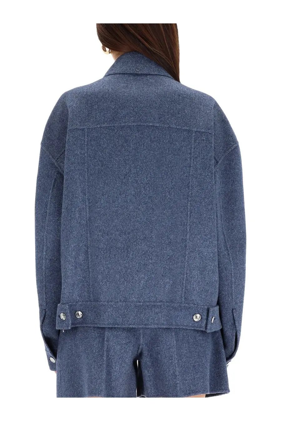 Sportmax women’s celso jacket blue wool-blend denim jacket with relaxed fit and silver-toned button details