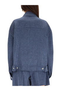 Sportmax women’s celso jacket blue wool-blend denim jacket with relaxed fit and silver-toned button details