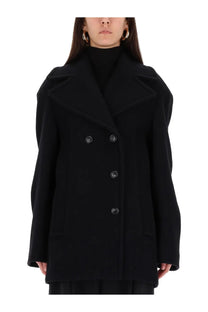 Sportmax women’s black double breasted wool coat with structured shoulders and dark buttons