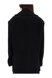 Sportmax women’s black wool double breasted coat shown from the back with structured collar and straight back seam