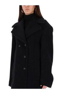 Sportmax women’s black double breasted wool coat with wide collar and dark buttons for stylish outerwear