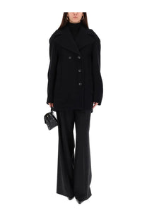 Sportmax women’s black double breasted wool coat with wide collar and structured shoulders for stylish warmth