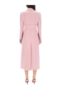 Sportmax women’s tailored soft pink coat with belted waist and long sleeves in a double breasted style